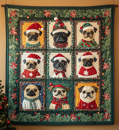 Pug Christmas Cuddles Quilted Blanket VTQ-Myprintsy