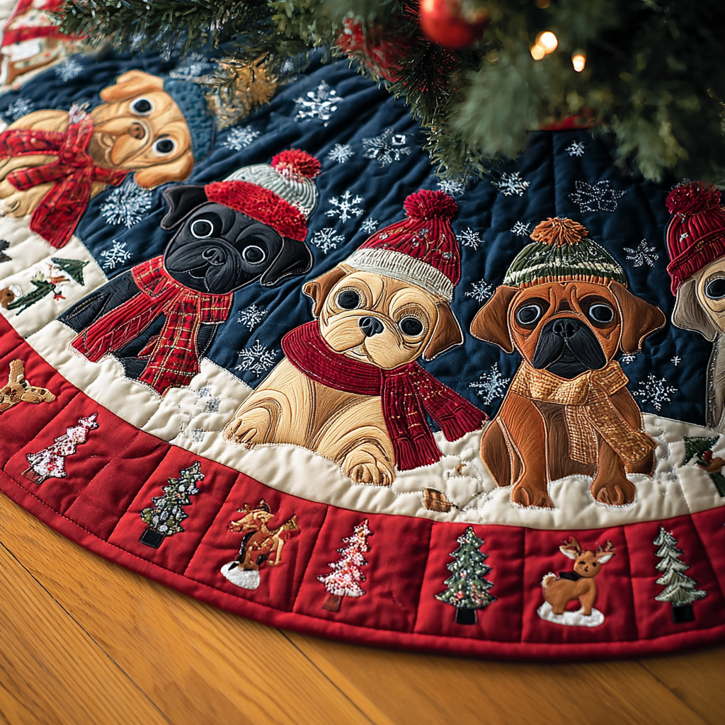 Pug Delight Christmas Quilted Tree Skirt VTQ-Myprintsy