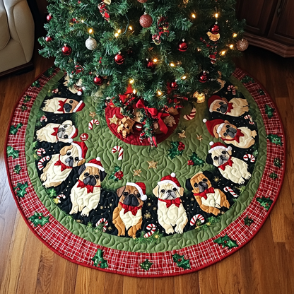 Pug Holiday Spirit Christmas Quilted Tree Skirt VTQ-Myprintsy