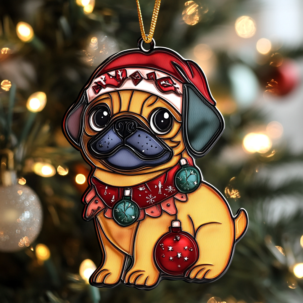 Pug Holiday Spirit Mica Ornament VTQ-Myprintsy