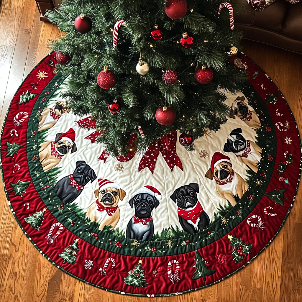 Pug Noel Christmas Quilted Tree Skirt VTQ-Myprintsy