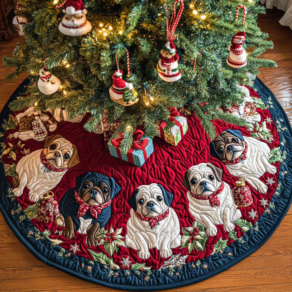 Pug Noel Christmas Quilted Tree Skirt-Myprintsy