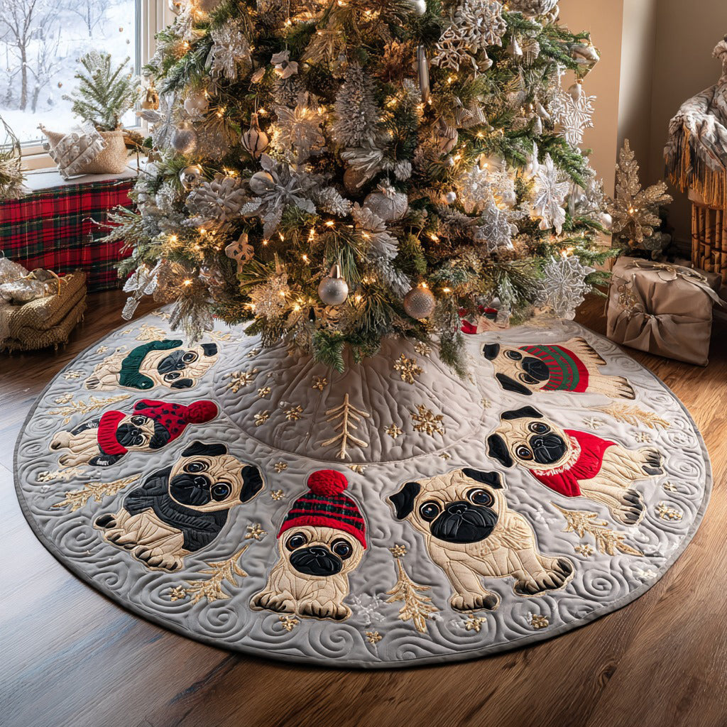 Pug Parade Quilted Christmas Tree Skirt VTQ-Myprintsy