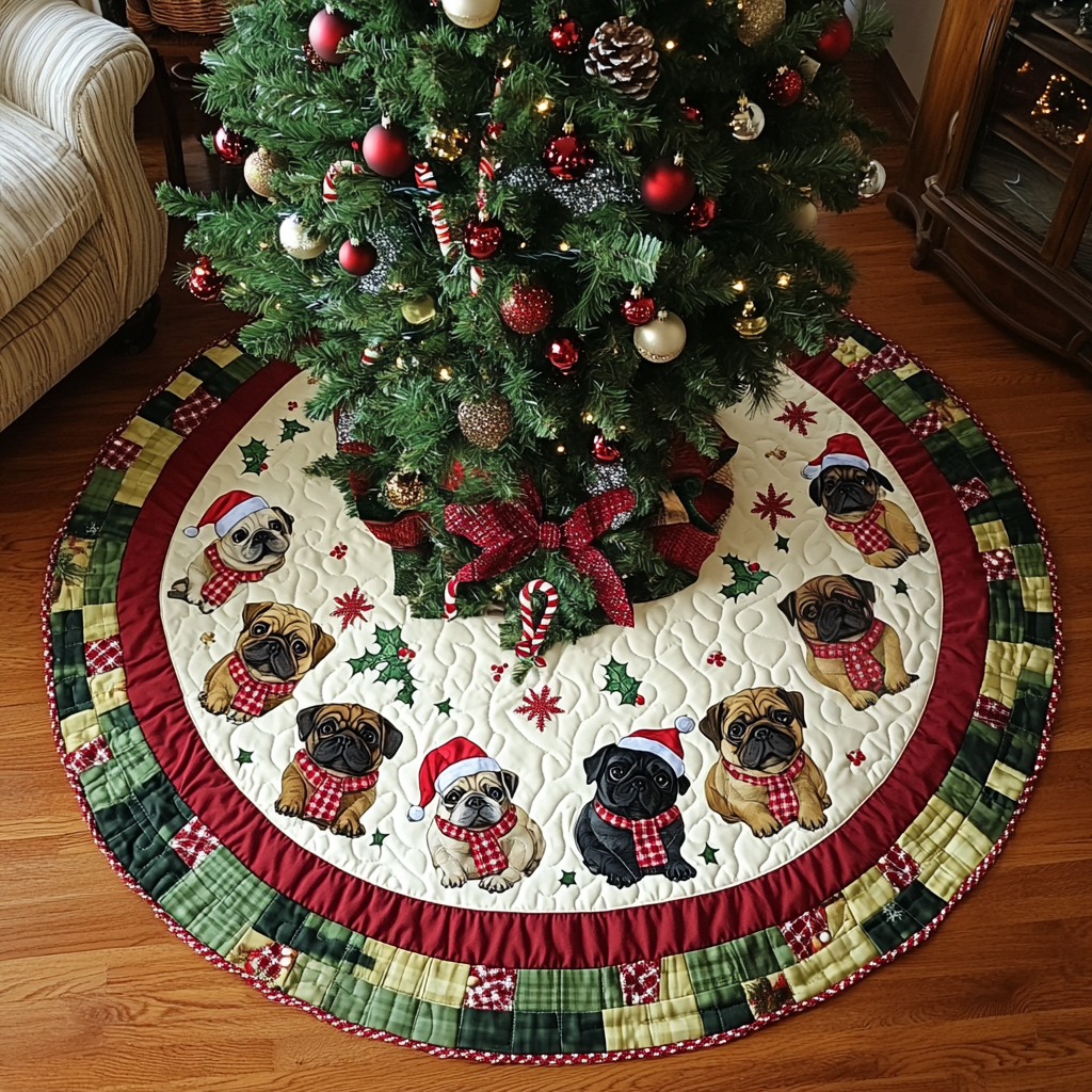 Pug Xmas Joy Christmas Quilted Tree Skirt VTQ-Myprintsy