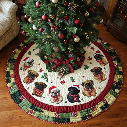 Pug Xmas Joy Christmas Quilted Tree Skirt VTQ-Myprintsy