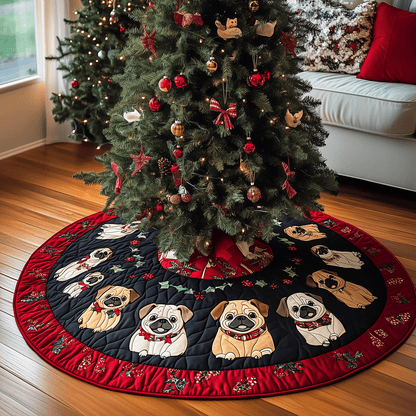 Puggy Christmas Fun Quilted Christmas Tree Skirt-Myprintsy