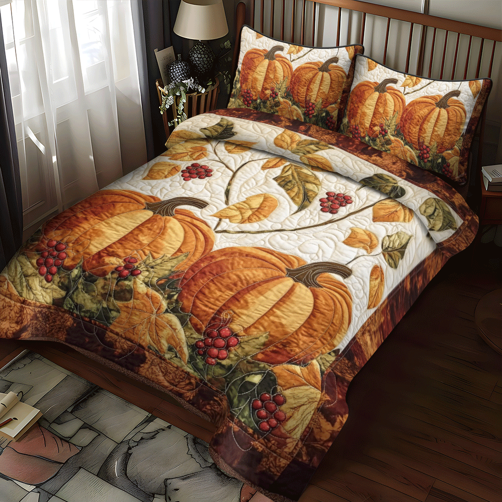 Pumpkin Patch Thanksgiving -Piece Quilted Bedding Set PD VTQ-Myprintsy