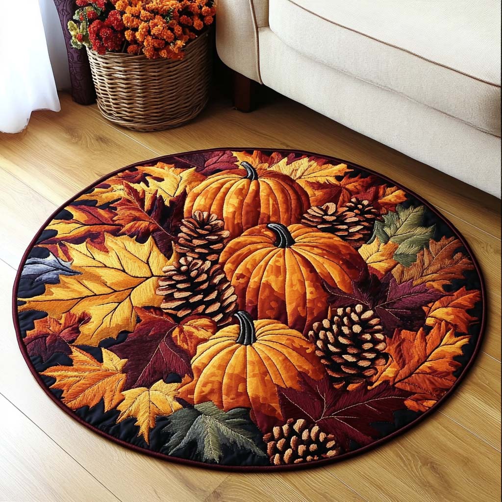 Pumpkin Patchwork Quilted Round Mat VTQ-Myprintsy