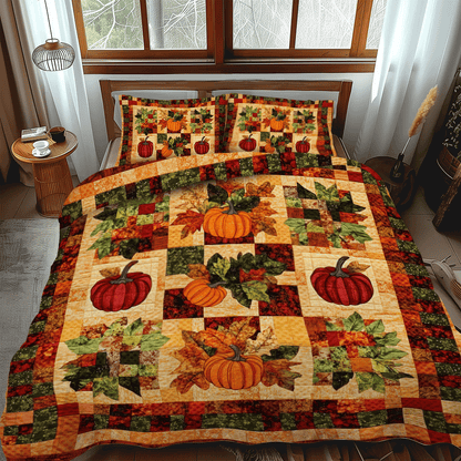 Pumpkin Patterned Thanksgiving -Piece Quilted Bedding Set PD VTQ-Myprintsy