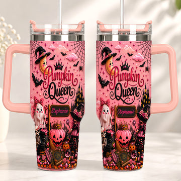 Pumpkin Queen - Personalized Pink Halloween 40oz Tumbler With Straw-Myprintsy