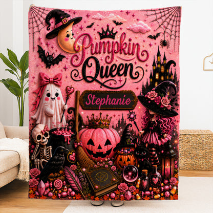 Pumpkin Queen - Personalized Pink Halloween Blanket - Gift For Halloween-Myprintsy