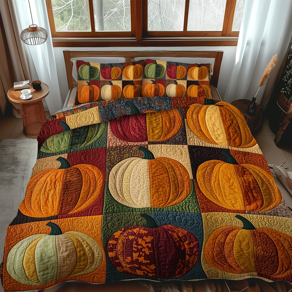 Pumpkin Row -Piece Quilted Bedding Set VTQ-Myprintsy