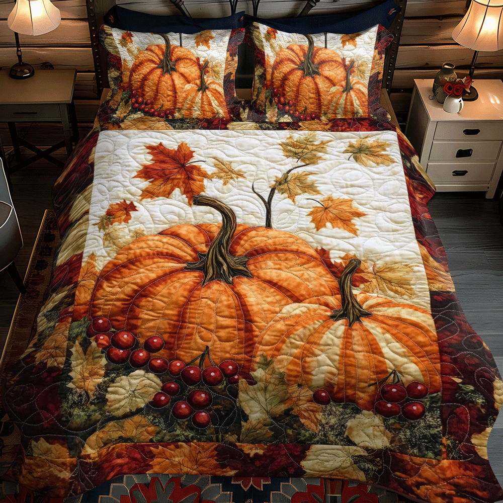 Pumpkin Thanksgiving Spirit -Piece Quilted Bedding Set PD VTQ-Myprintsy