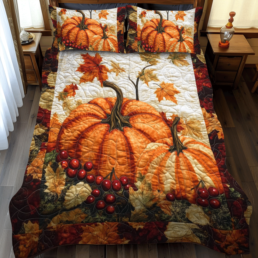 Pumpkin Thanksgiving Spirit -Piece Quilted Bedding Set PD VTQ-Myprintsy