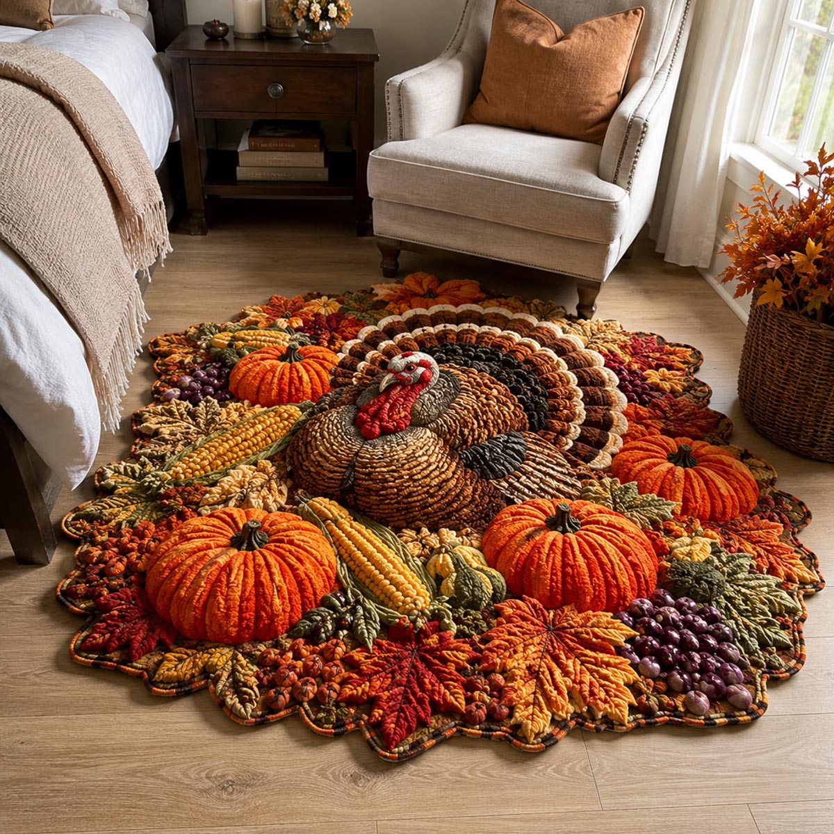 Pumpkin Turkey Gathering Custom Shape Area Rug VTQ-Myprintsy