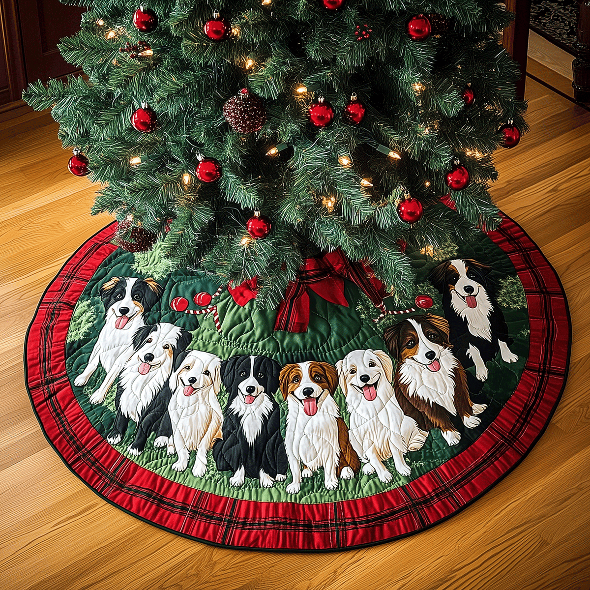 Puppy Pals Christmas Quilted Christmas Tree Skirt-Myprintsy