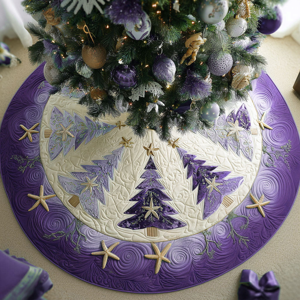 Purple Frosty Pines Village Christmas Quilted Tree Skirt-Myprintsy