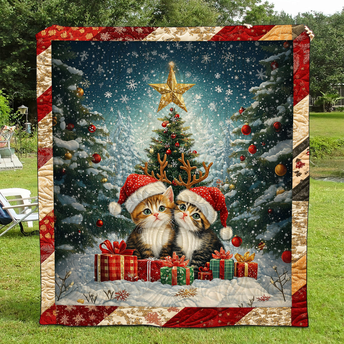 Purrfect Christmas Cats Quilted Blanket VTQ-Myprintsy