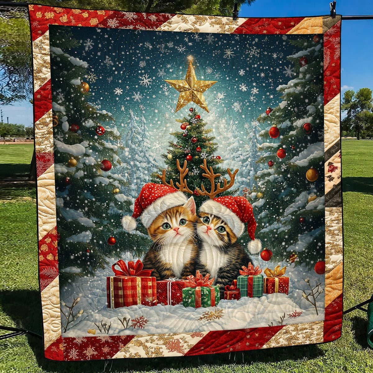 Purrfect Christmas Cats Quilted Blanket VTQ-Myprintsy