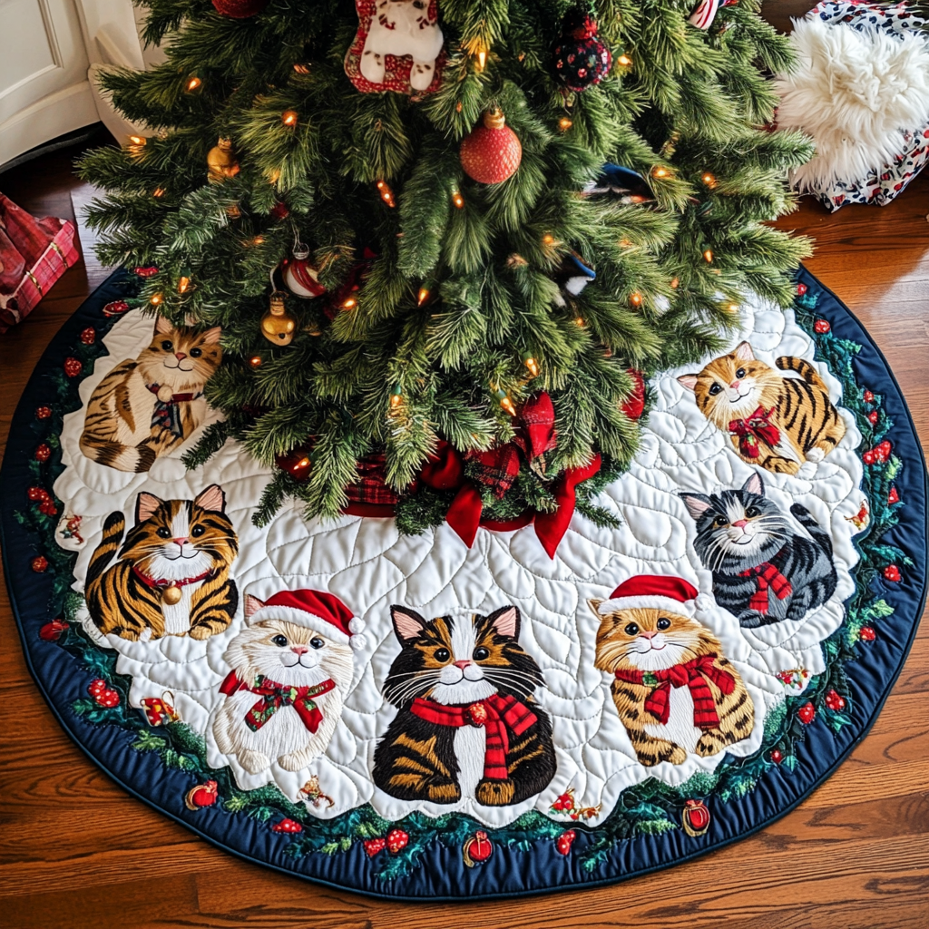 Purrfect Holiday Joy Christmas Quilted Tree Skirt-Myprintsy