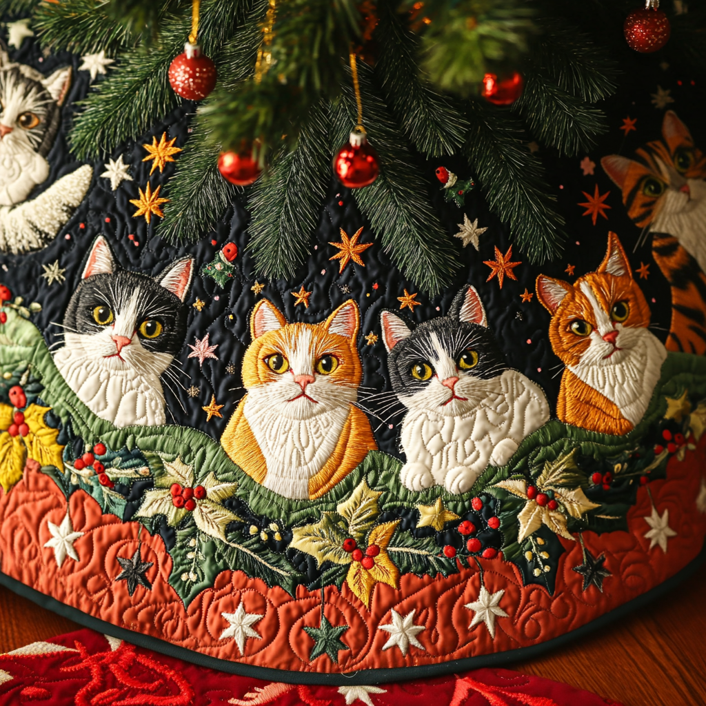 Purrfect Holiday Spirit Christmas Quilted Tree Skirt VTQ-Myprintsy