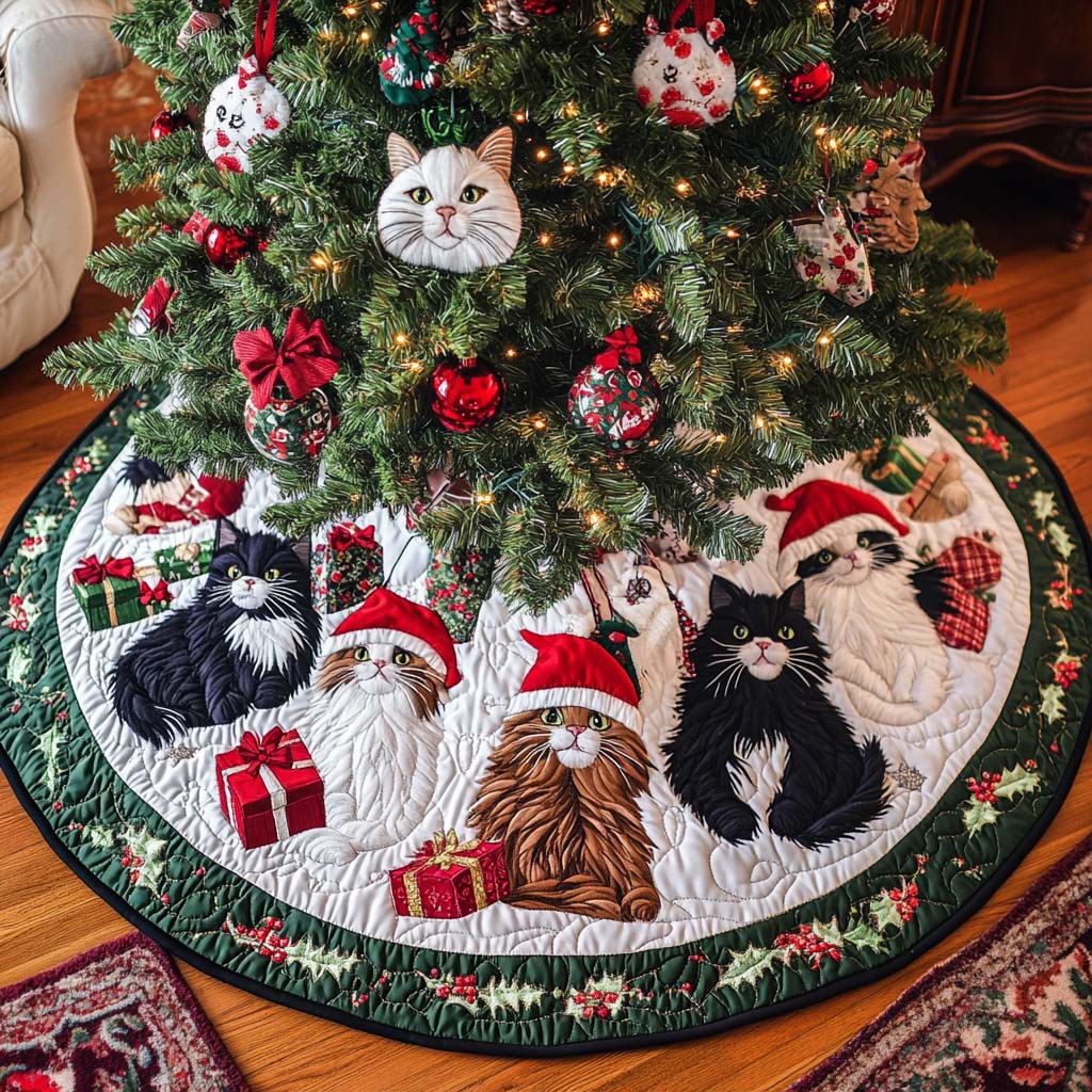 Purrfect Noel Christmas Quilted Tree Skirt-Myprintsy