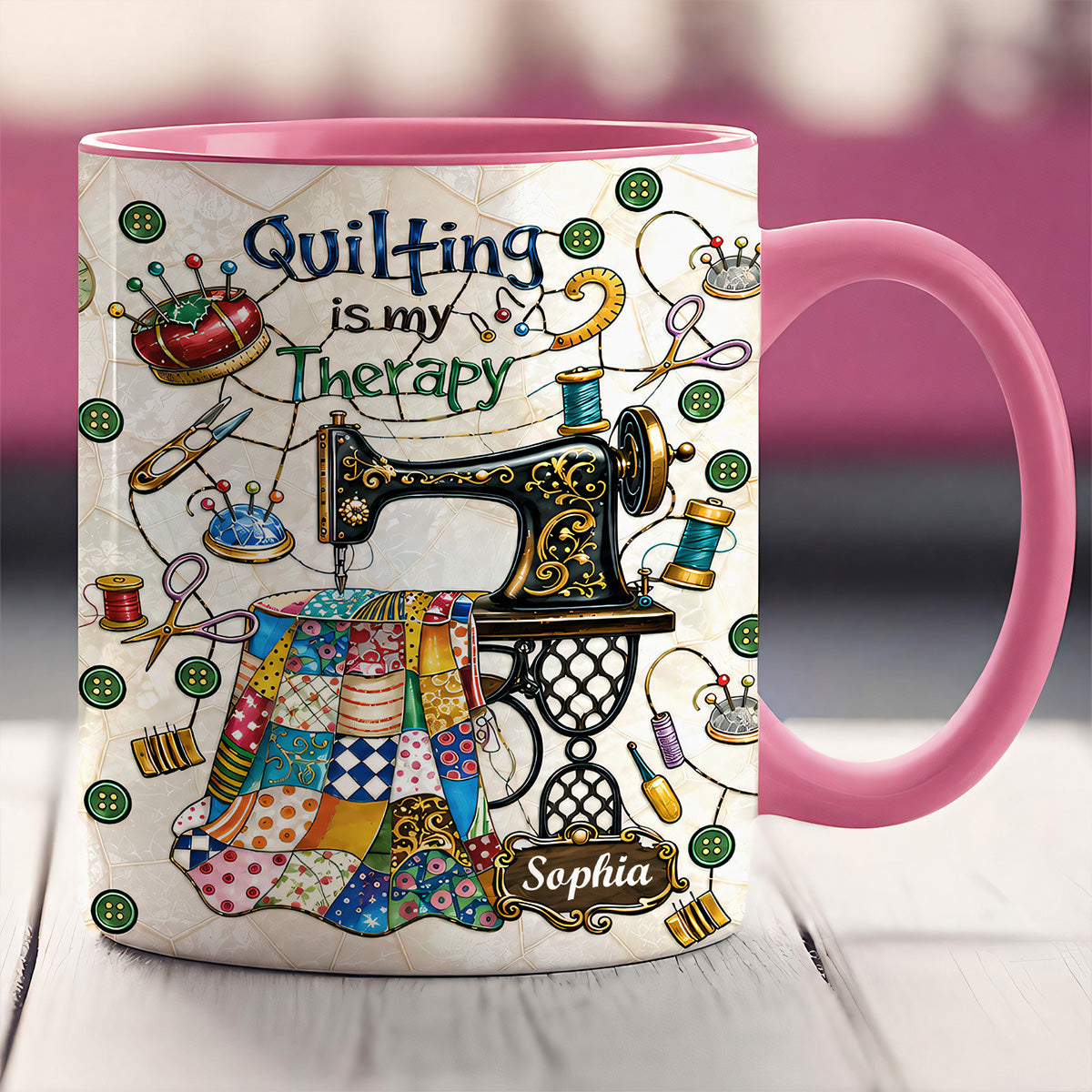 Quilting Is My Therapy - Personalized Accent Mug - Gift For Crafters-Myprintsy