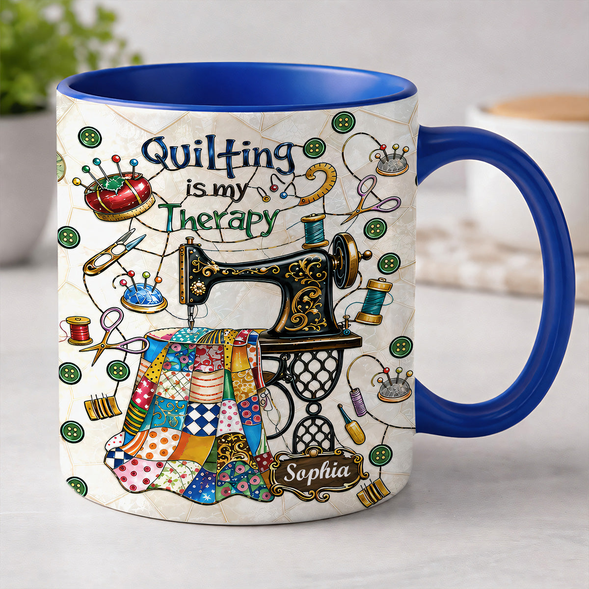 Quilting Is My Therapy - Personalized Accent Mug - Gift For Crafters-Myprintsy
