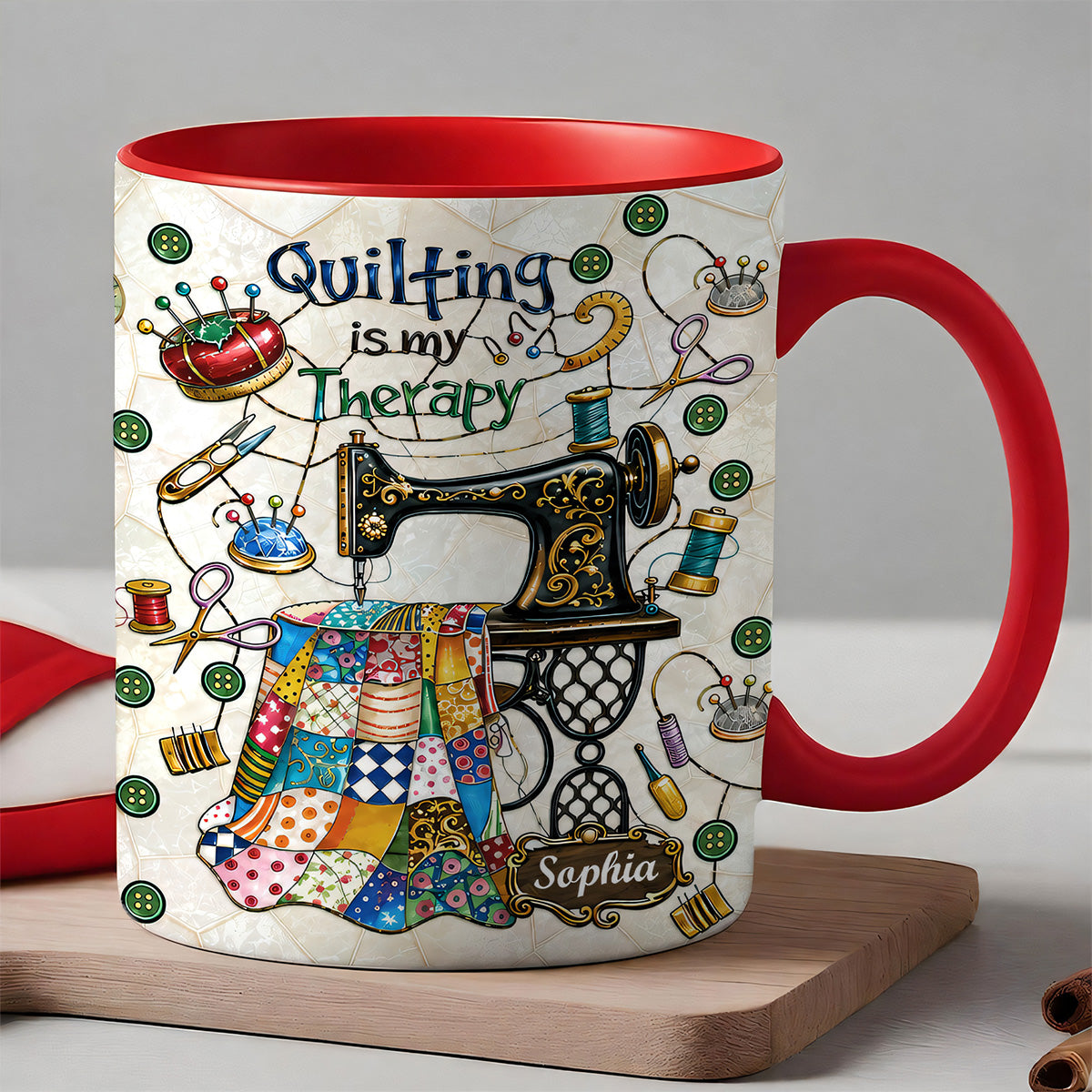 Quilting Is My Therapy - Personalized Accent Mug - Gift For Crafters-Myprintsy
