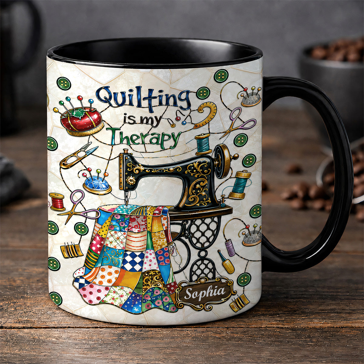 Quilting Is My Therapy - Personalized Accent Mug - Gift For Crafters-Myprintsy