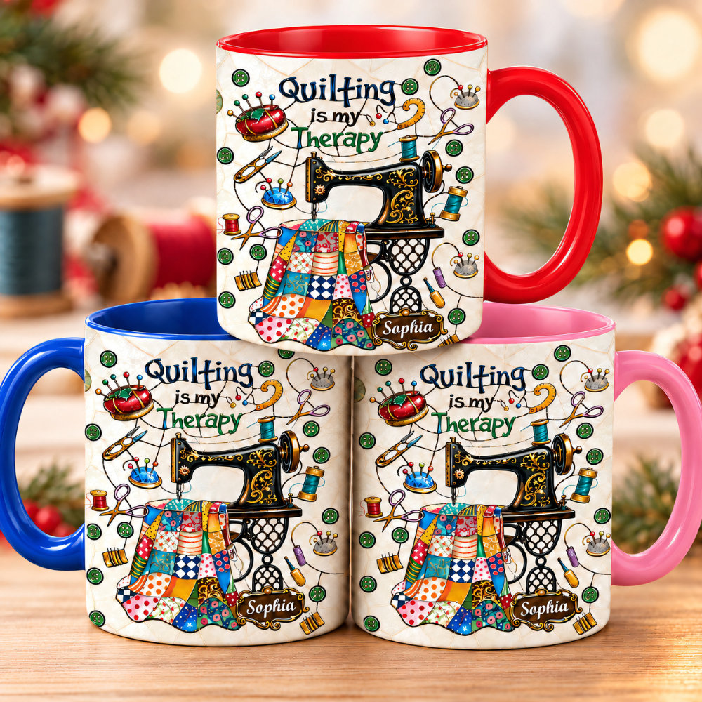 Quilting Is My Therapy - Personalized Accent Mug - Gift For Crafters-Myprintsy