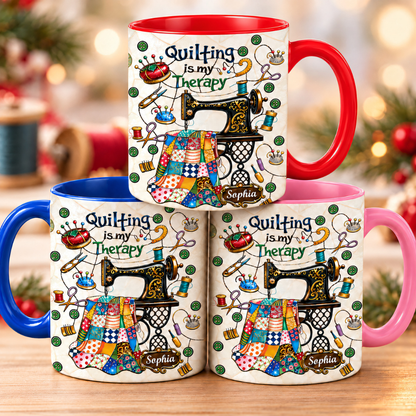 Quilting Is My Therapy - Personalized Accent Mug - Gift For Crafters-Myprintsy