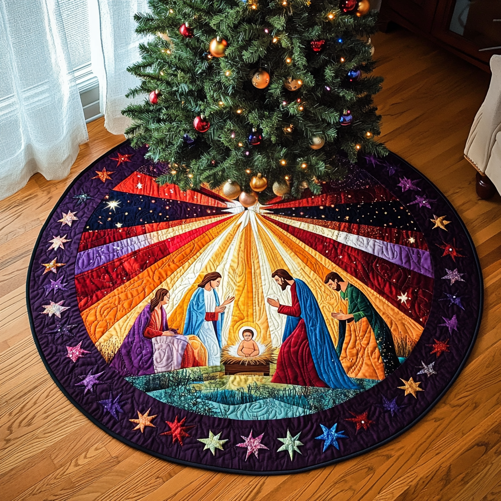 Radiant Nativity Christmas Quilted Tree Skirt VTQ-Myprintsy