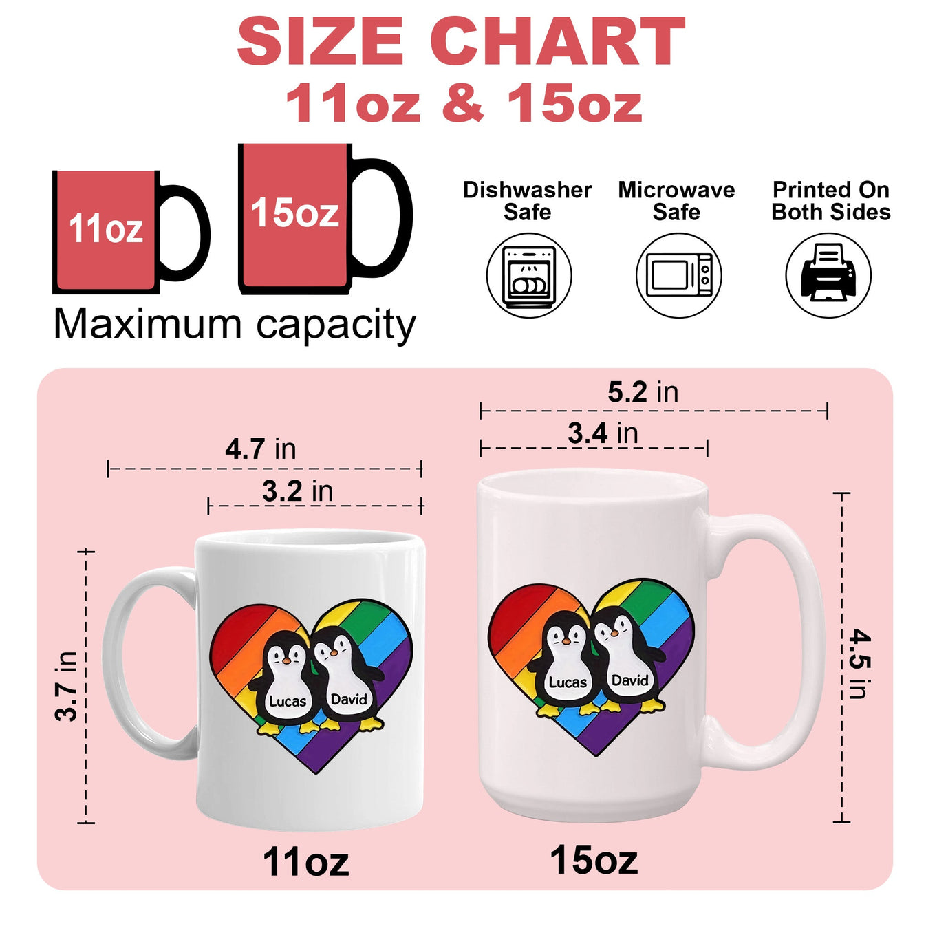 Rainbow Heart Pride Penguins - Personalized Mug-Myprintsy