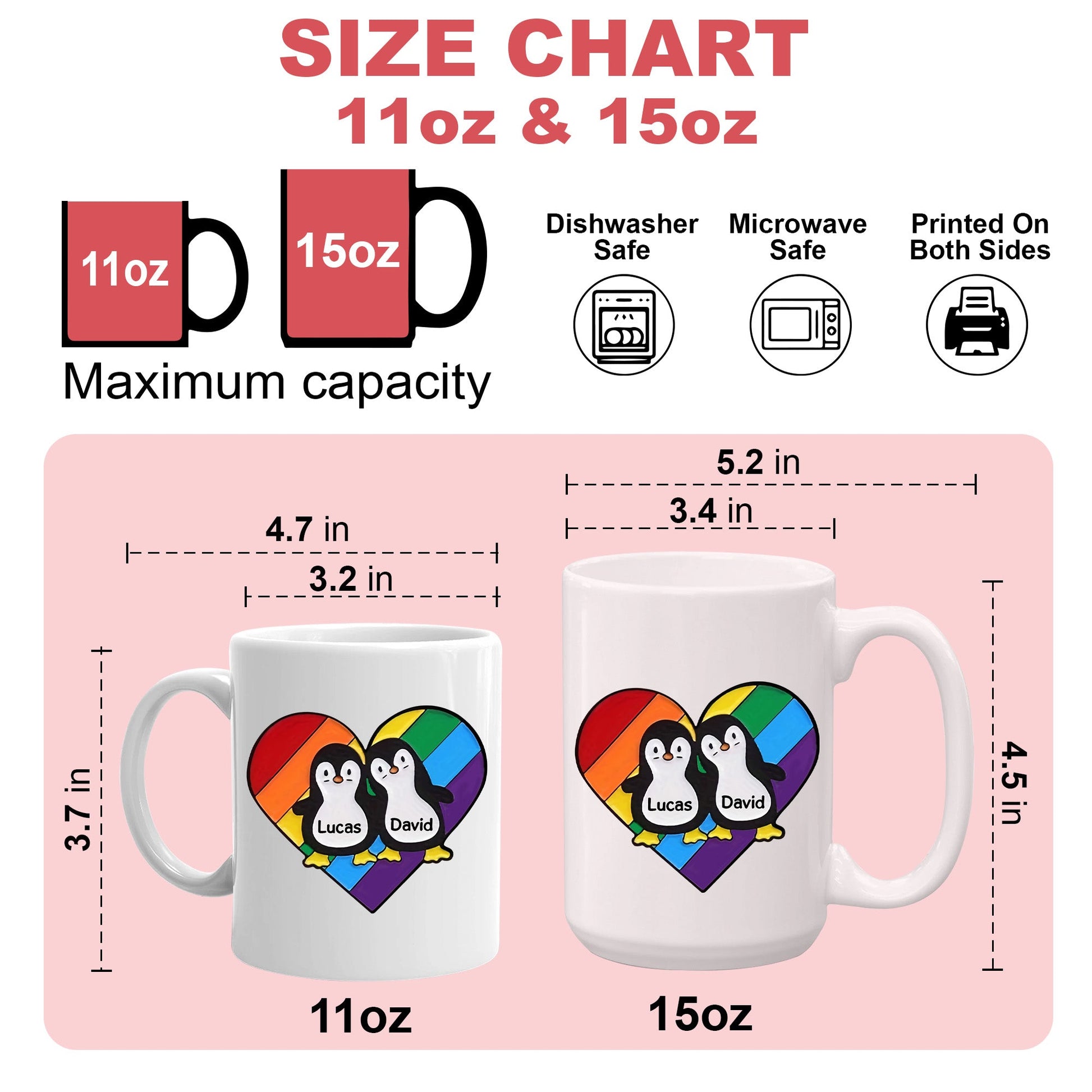 Rainbow Heart Pride Penguins - Personalized Mug-Myprintsy