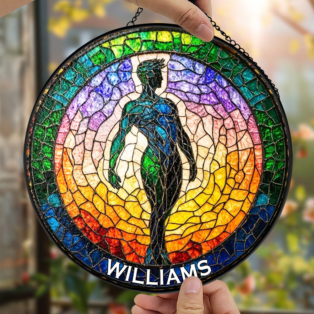 Rainbow Male Silhouette - Personalized Stained Glass Hanging Suncatcher - Gifts For Gay Men-Myprintsy