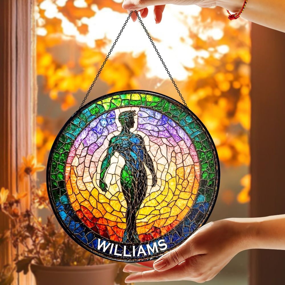 Rainbow Male Silhouette - Personalized Stained Glass Hanging Suncatcher - Gifts For Gay Men-Myprintsy