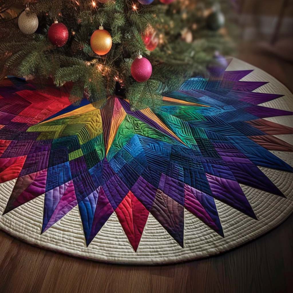 Rainbow Star Christmas Quilted Tree Skirt VTQ-Myprintsy