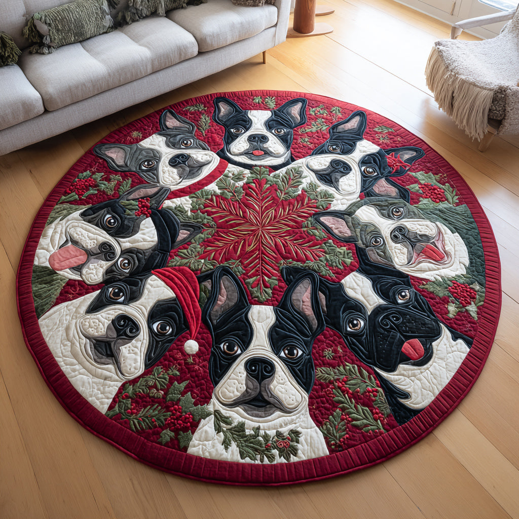 Rally Boston Terrier Quilted Round Mat VTQ-Myprintsy