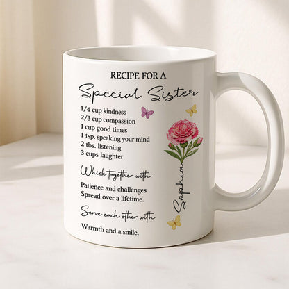 Recipe For A Sister Whisk With Patience Challenge Warm Smile Mug - Personalized Coffee Mug Gift For Sister-Myprintsy