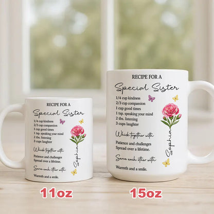 Recipe For A Sister Whisk With Patience Challenge Warm Smile Mug - Personalized Coffee Mug Gift For Sister-Myprintsy