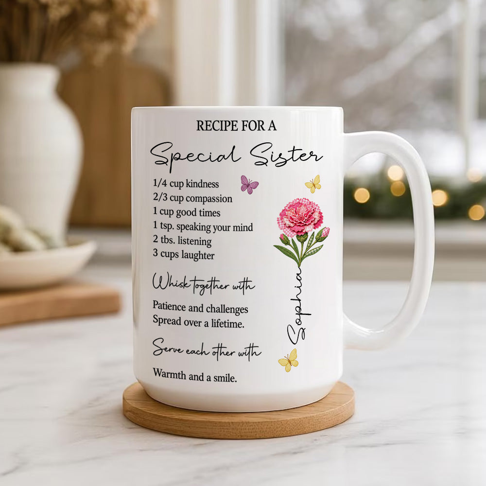 Recipe For A Sister Whisk With Patience Challenge Warm Smile Mug - Personalized Coffee Mug Gift For Sister-Myprintsy