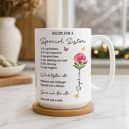 Recipe For A Sister Whisk With Patience Challenge Warm Smile Mug - Personalized Coffee Mug Gift For Sister-Myprintsy
