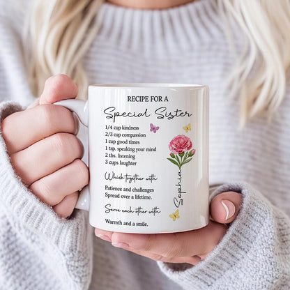 Recipe For A Sister Whisk With Patience Challenge Warm Smile Mug - Personalized Coffee Mug Gift For Sister-Myprintsy