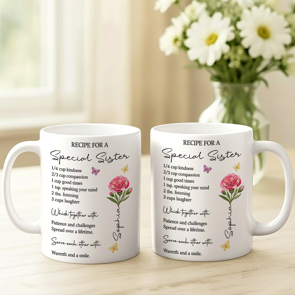 Recipe For A Sister Whisk With Patience Challenge Warm Smile Mug - Personalized Coffee Mug Gift For Sister-Myprintsy