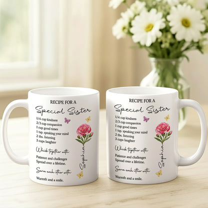 Recipe For A Sister Whisk With Patience Challenge Warm Smile Mug - Personalized Coffee Mug Gift For Sister-Myprintsy