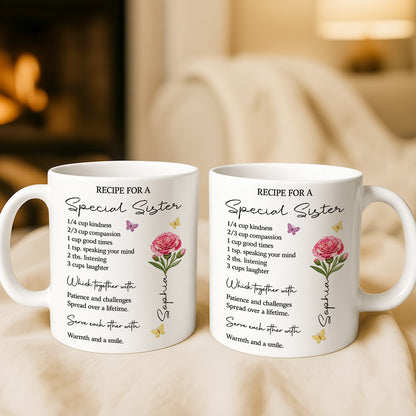 Recipe For A Sister Whisk With Patience Challenge Warm Smile Mug - Personalized Coffee Mug Gift For Sister-Myprintsy