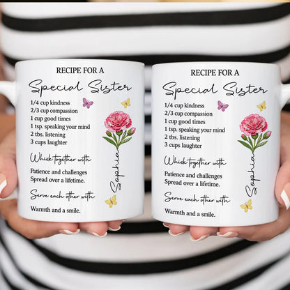 Recipe For A Sister Whisk With Patience Challenge Warm Smile Mug - Personalized Coffee Mug Gift For Sister-Myprintsy