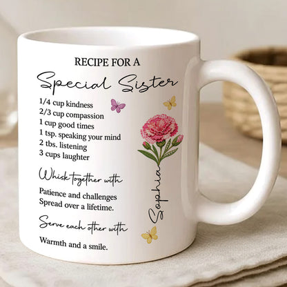 Recipe For A Sister Whisk With Patience Challenge Warm Smile Mug - Personalized Coffee Mug Gift For Sister-Myprintsy