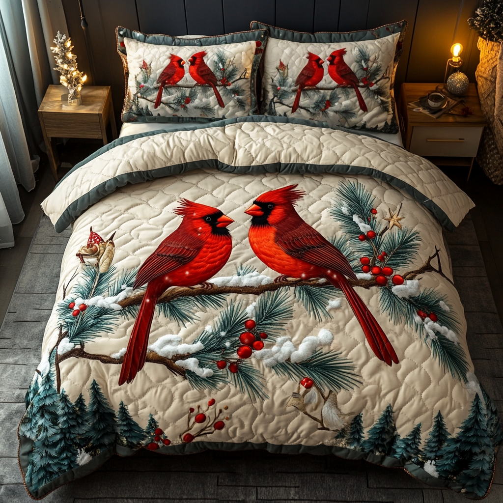 Red Feathered Beauty -Piece Quilted Bedding Set VTQ-Myprintsy